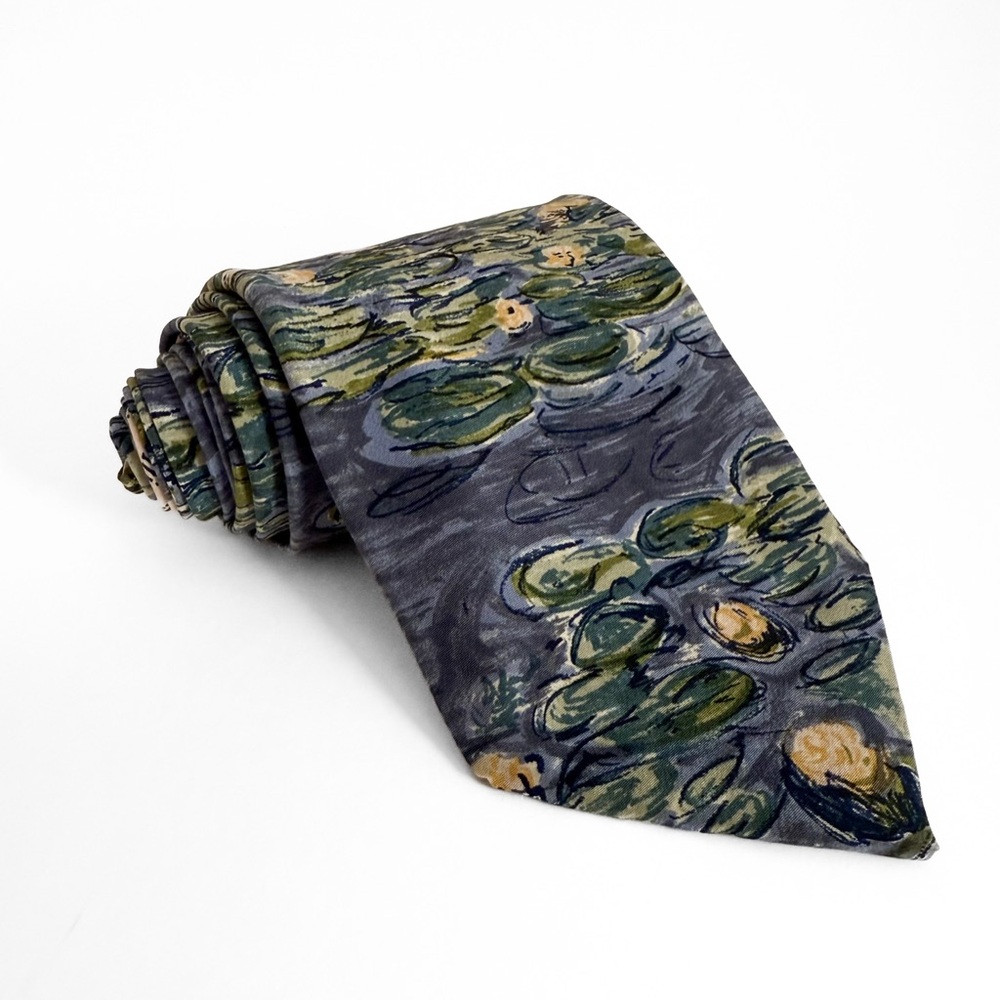 Valentino Cravatte Vintage Blue and Green Lilypad Silk Tie